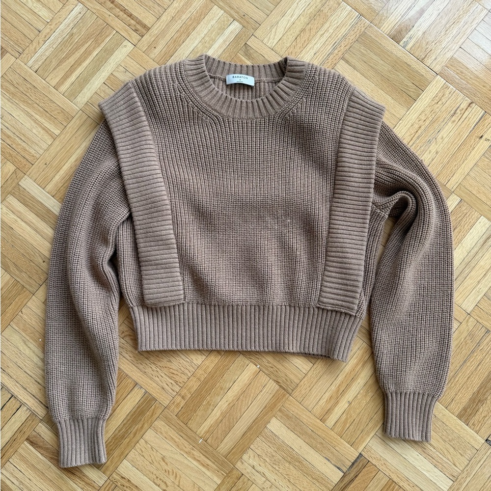 Aritzia Cropped Crewneck Sweater in Taupe